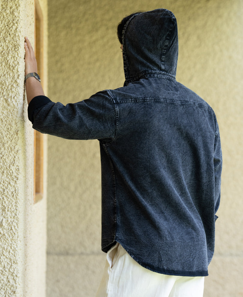Black Denim Hooded Shirt
