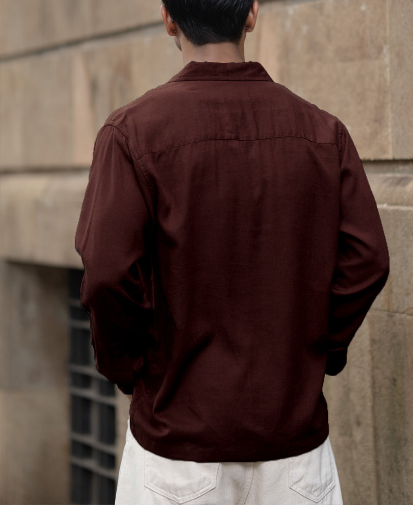 Wine Linen Double Pocket Shirt.