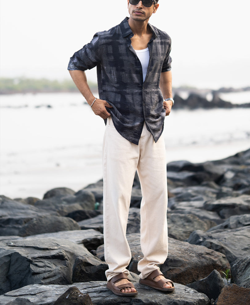 Dark Grey Printed Lightweight Shirt.