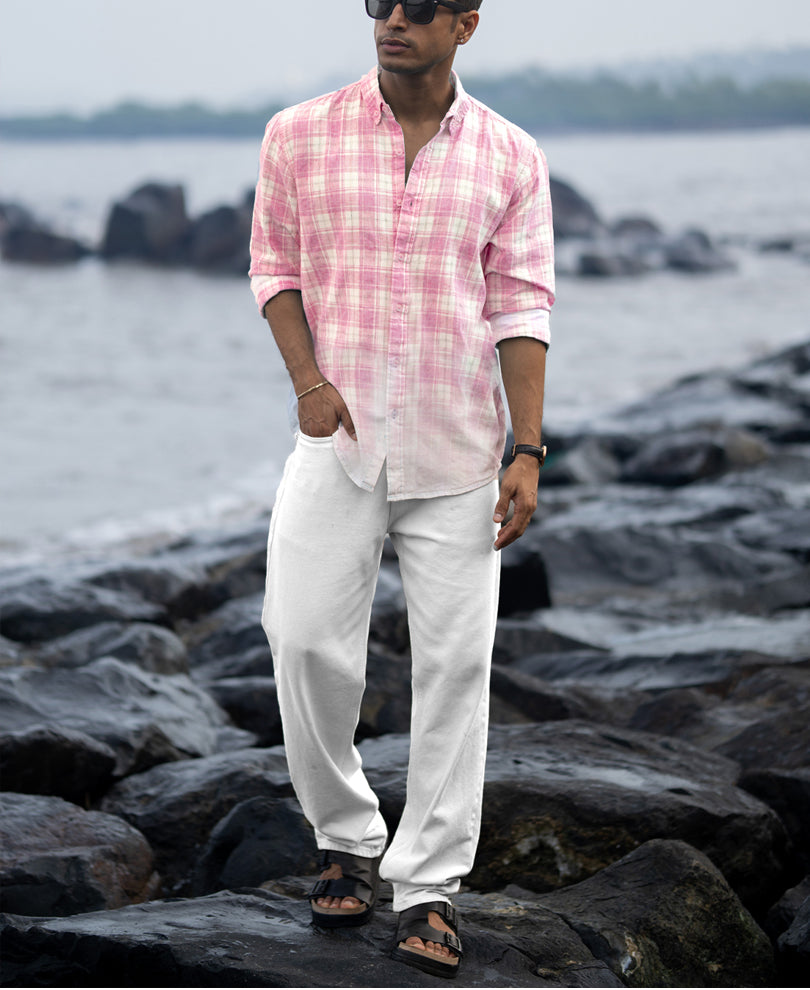 Pink Light Weight Ombre Checks Shirt.