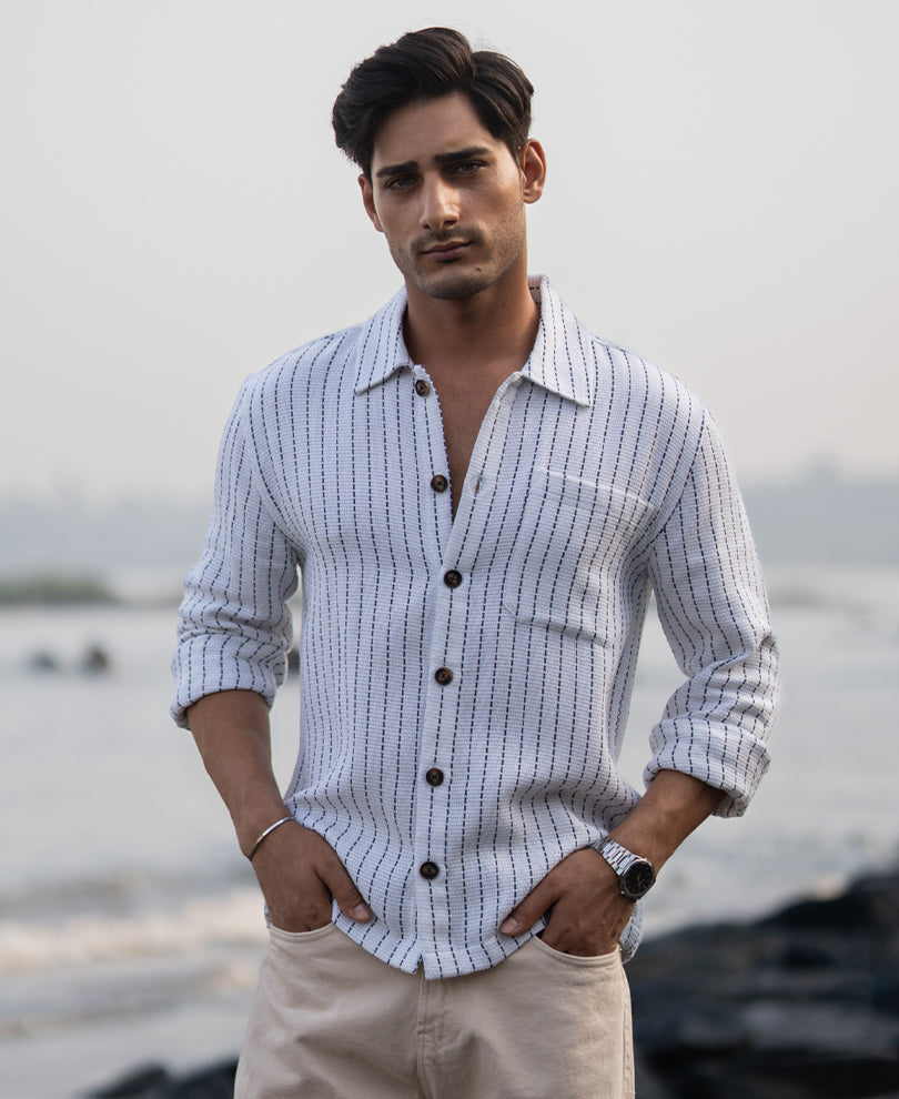 White Structure Stripe Overshirt.