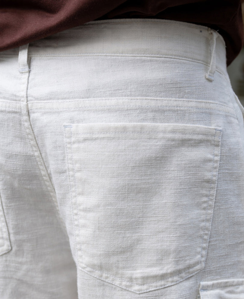 White Cotton Cargo Pant.