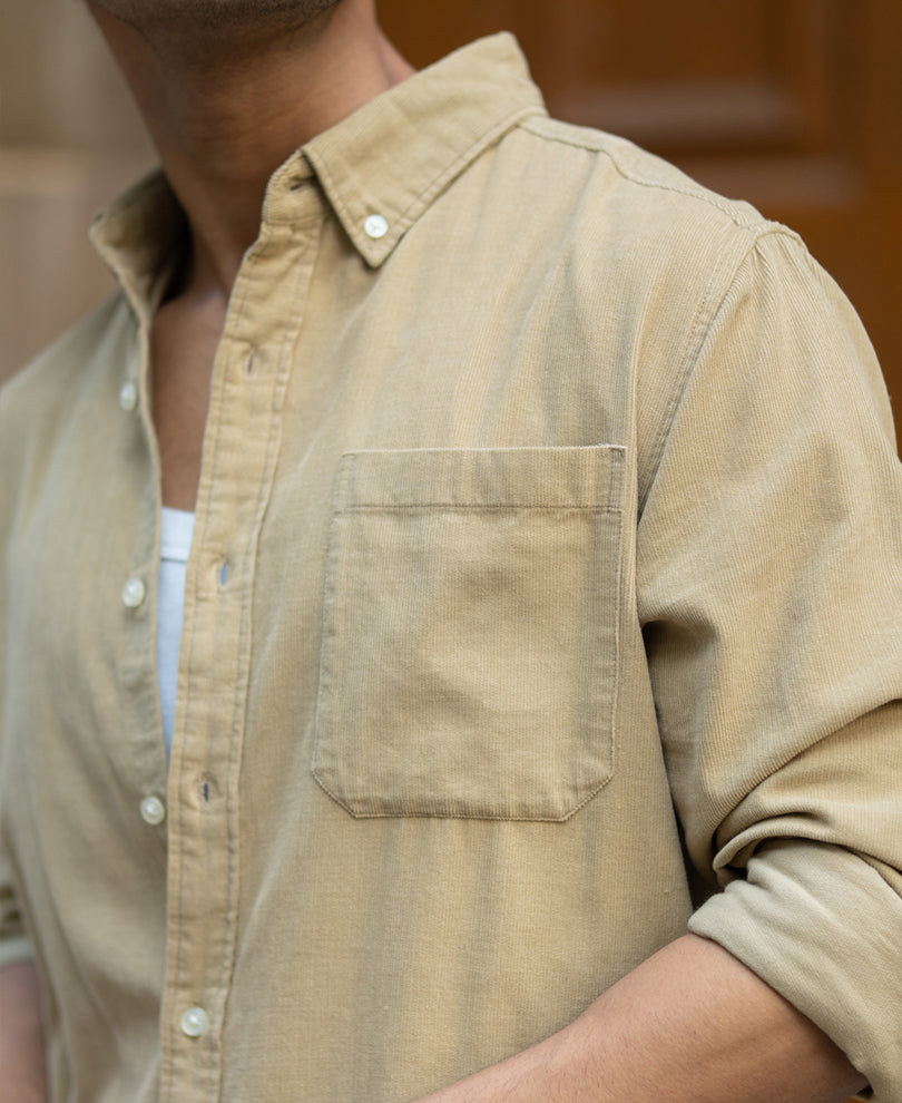 Beige Corduroy Buttondown Shirt.