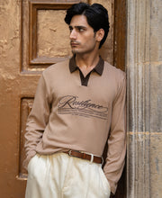 Dark Beige Contrast Embroidery T-Shirt