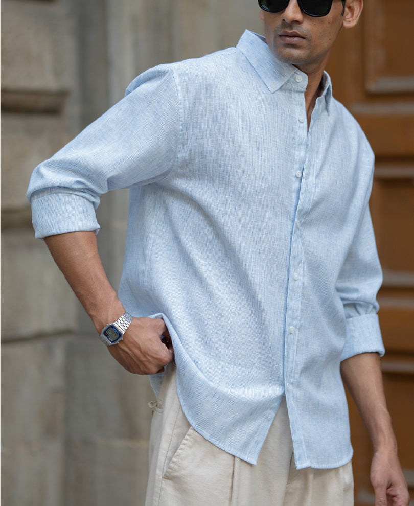 Blue Slub Stripe Shirt.