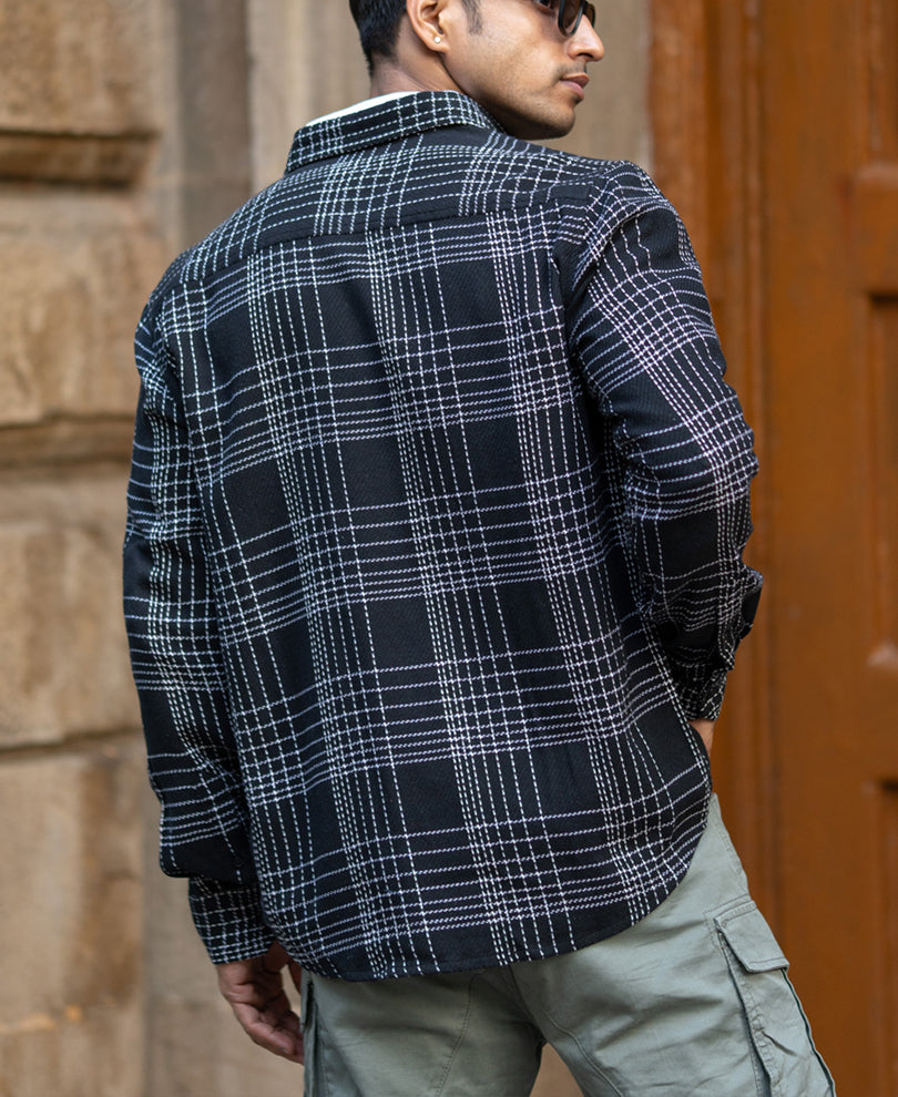 Black Structured Checked Shirt.