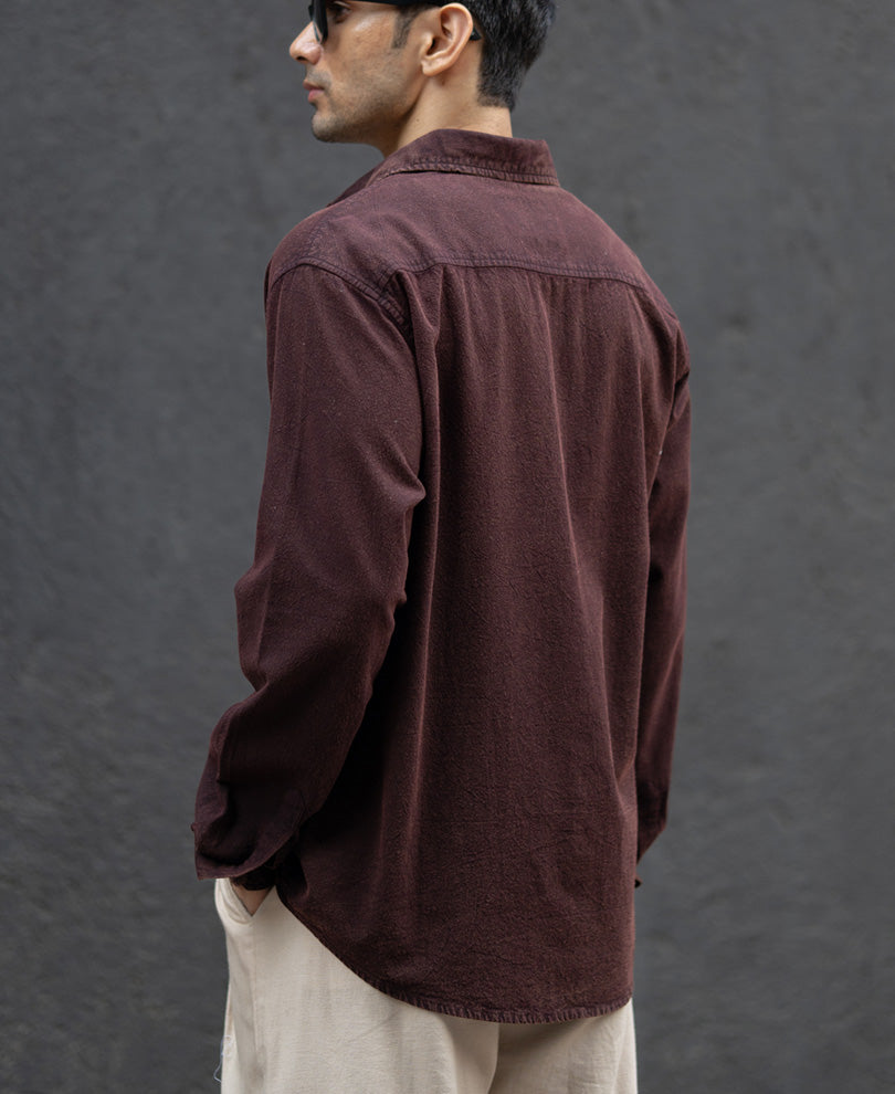 Dark Brown Washed Structure Shirt.