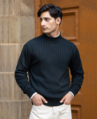 Black Structure Stripe High Neck T-Shirt