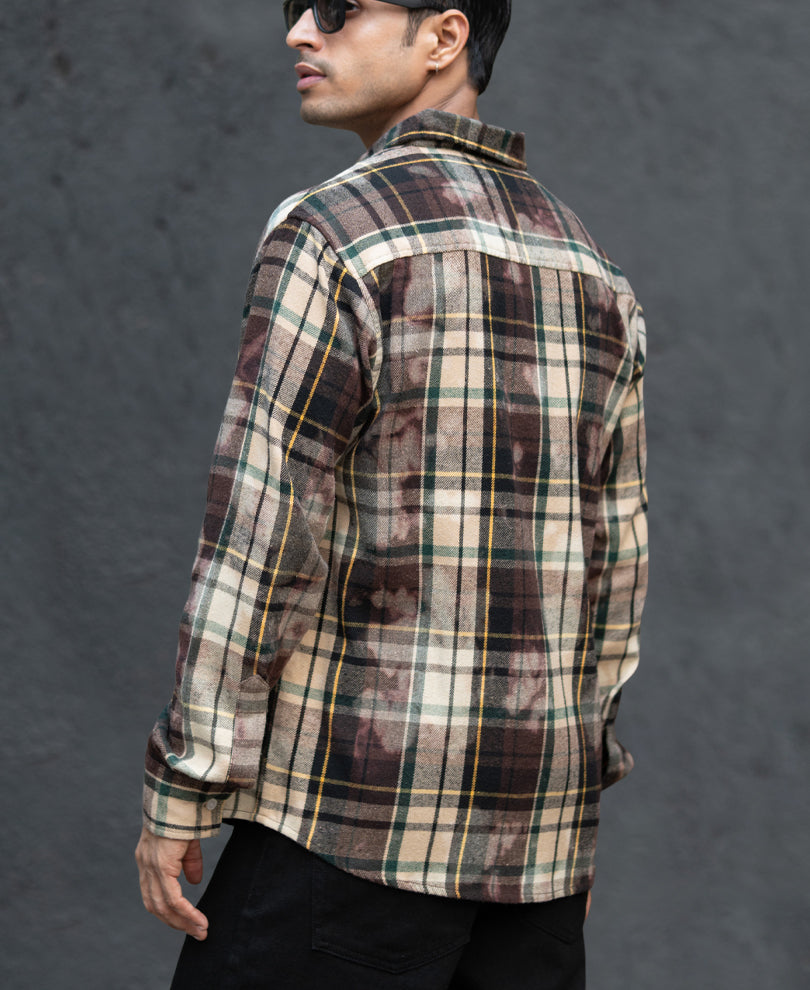 Dark Brown Washed Checks Shirt.