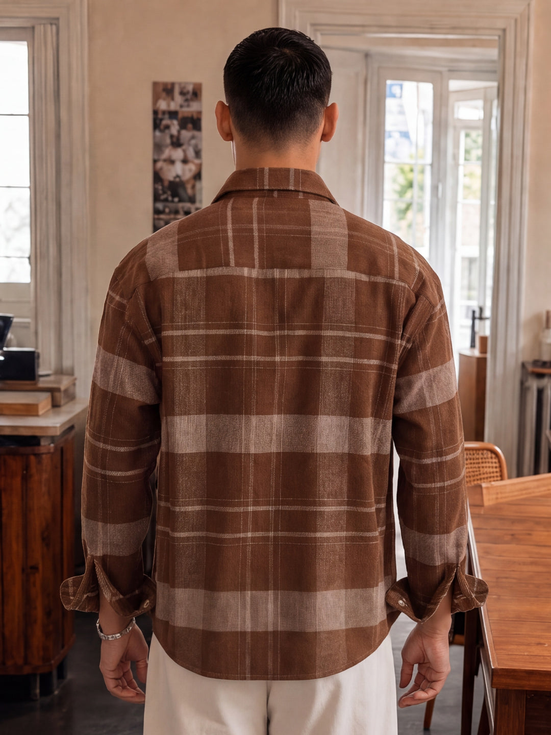 Brown Structured Checked Shirt
