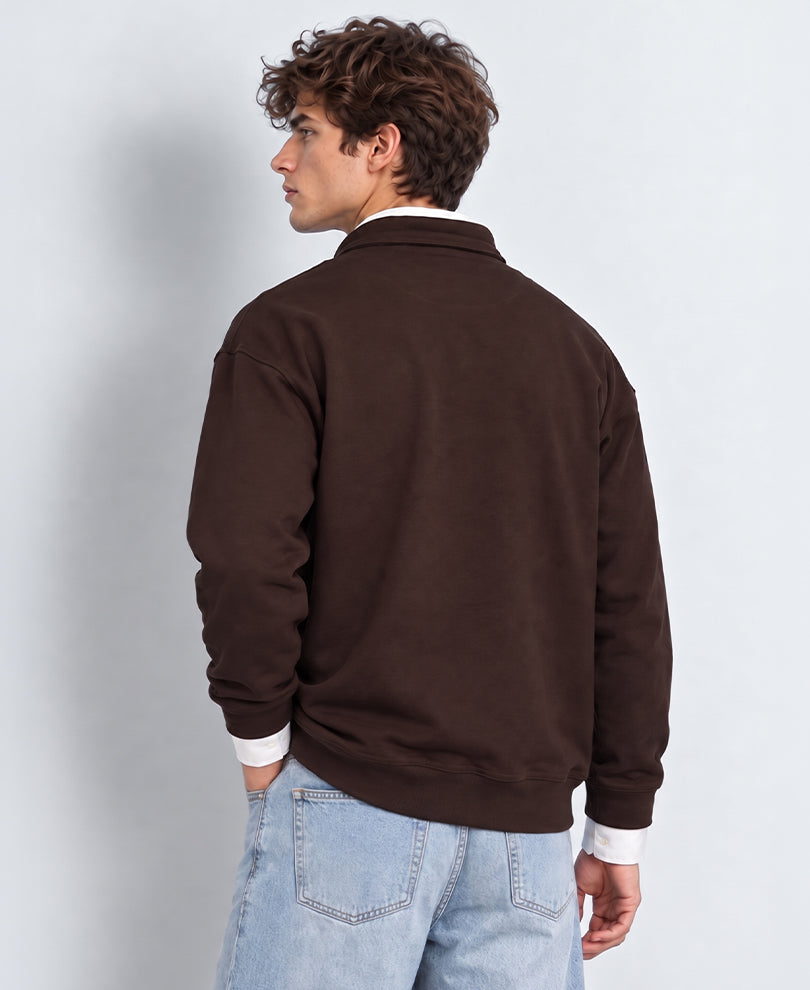 Brown Double Collared Zipper T-Shirt