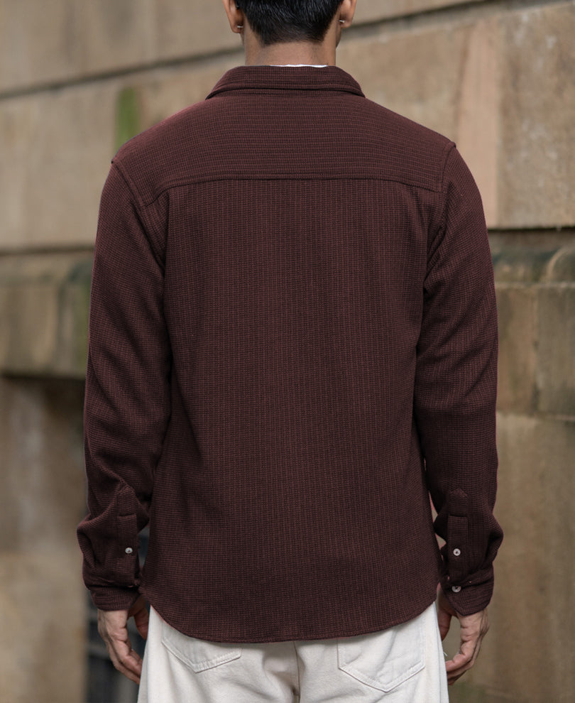 Coffee Structured Knit Shirt.