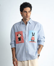Blue Striped Animal Print Shirt 100% Cotton