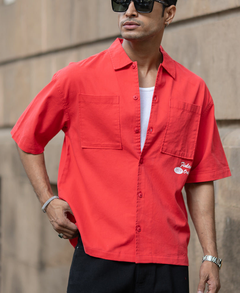 Red Printed Structure Shirt.