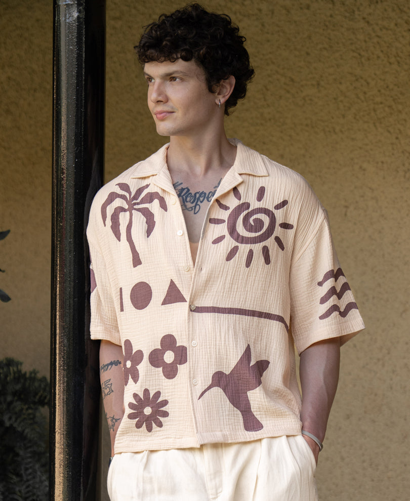 Beige Structure Print Shirt
