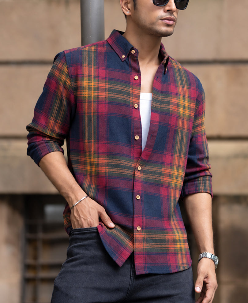 Multicolour Twill Checks Buttondown Shirt