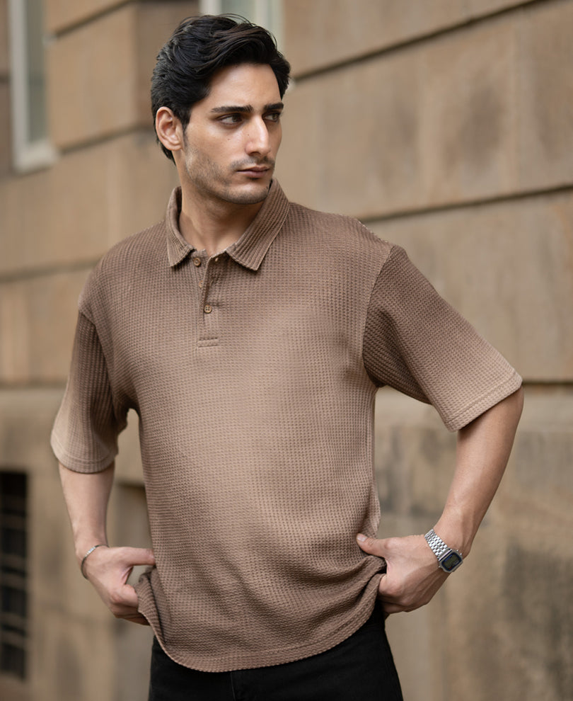 Dark Beige Sprayed Polo T-Shirt.