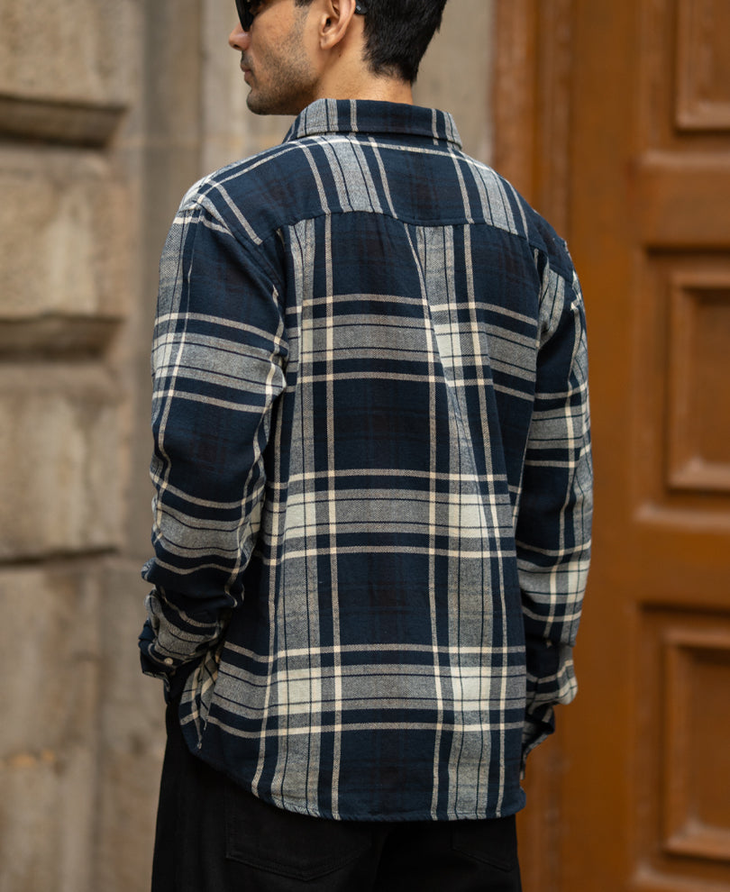 Navy Structured Checks Shirt.