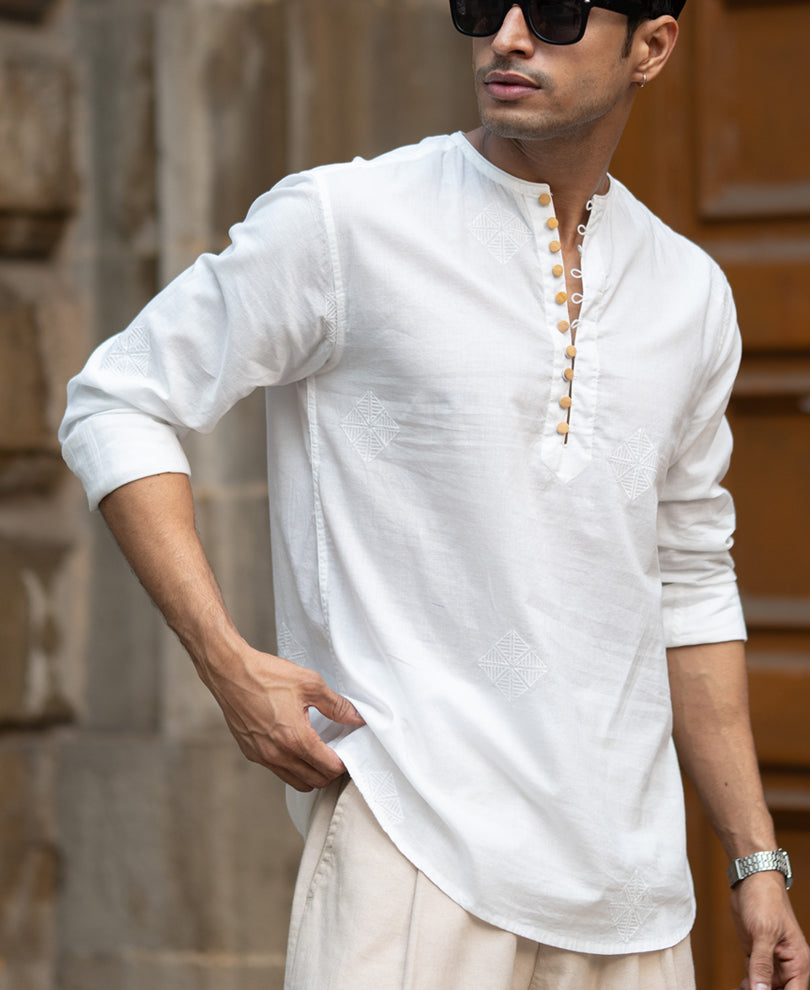 Off-White Embroidered Kurta Shirt.