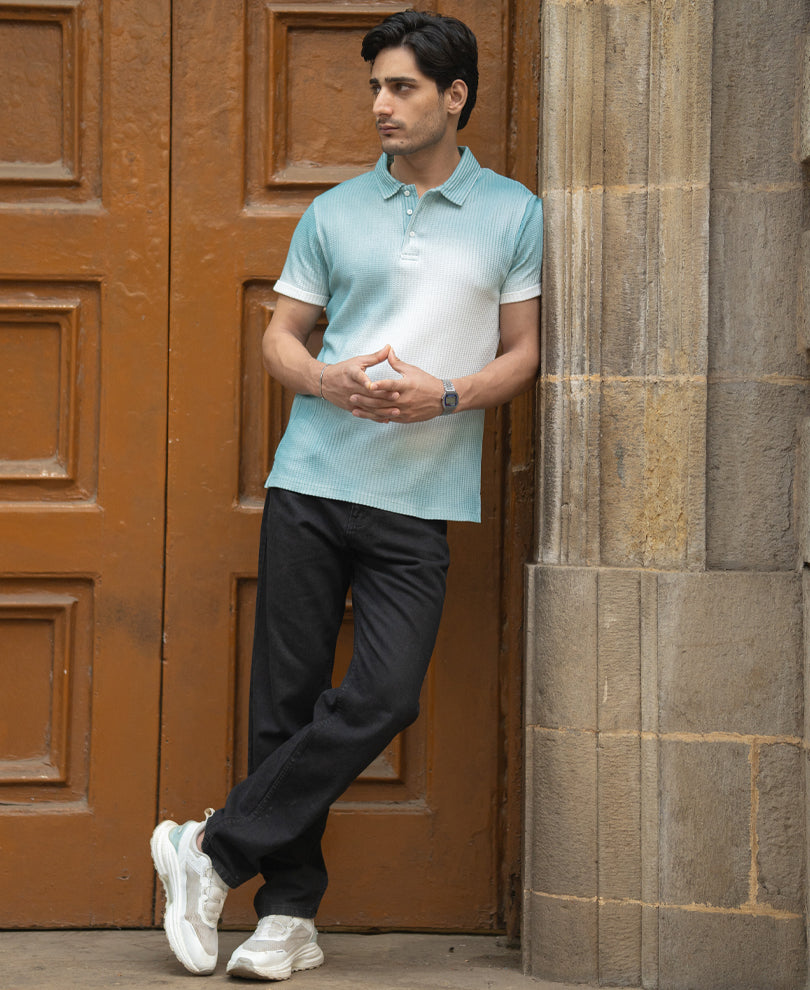 Aqua Blue Sprayed Polo T-Shirt.