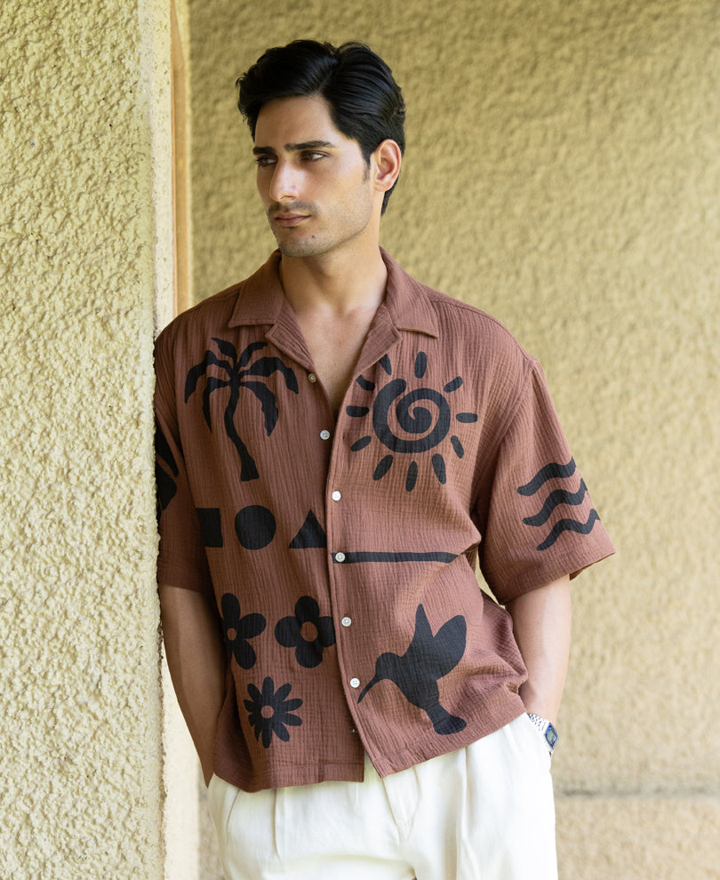 Brown Summer Print Shirt