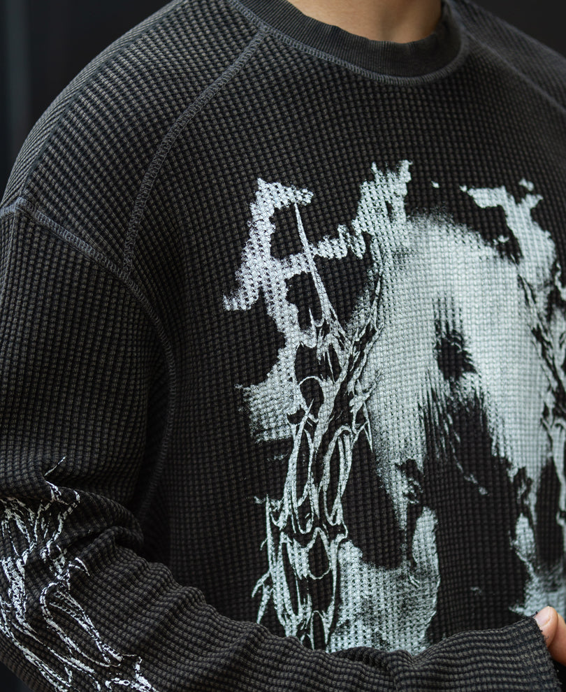 Black Washed Grunge Print T-Shirt 100% Cotton