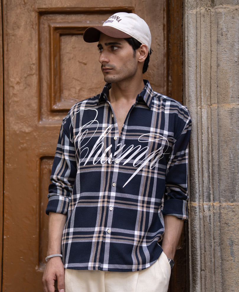 Navy Print Checks Overshirt