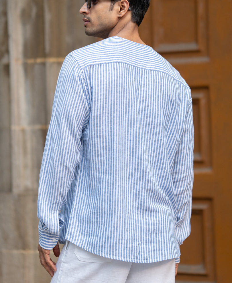 Blue Striped Kurta Shirt.