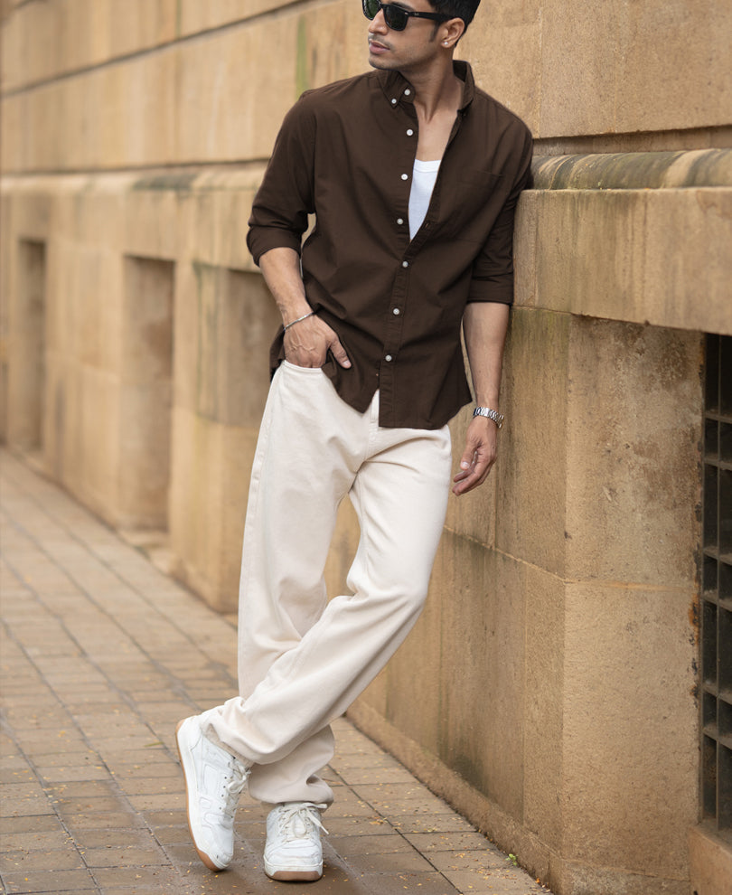Coffee Brown Oxford Shirt.