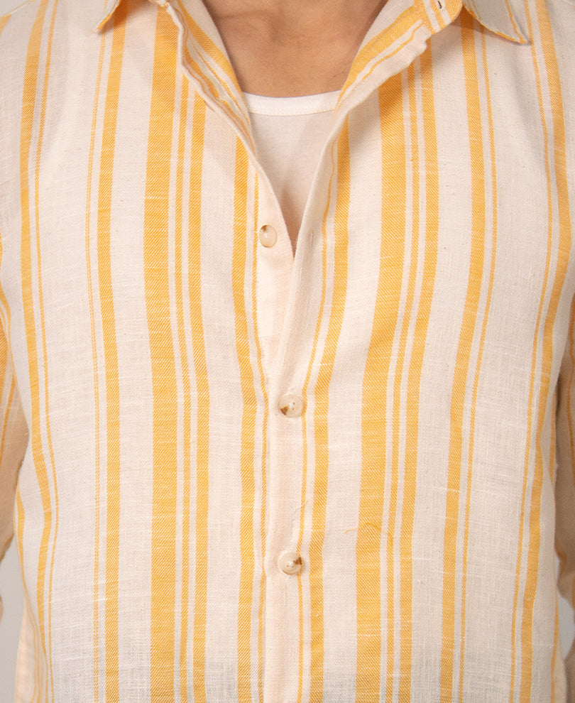 Yellow Linen Lightweight Stripe Shirt