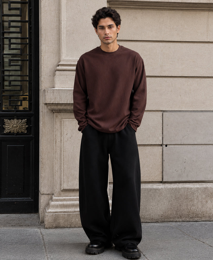 Brown Rib Knit T-Shirt
