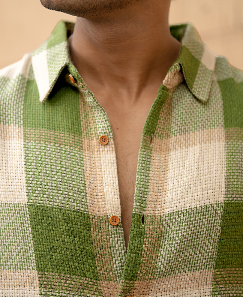 Green Structured Checks Shirt.