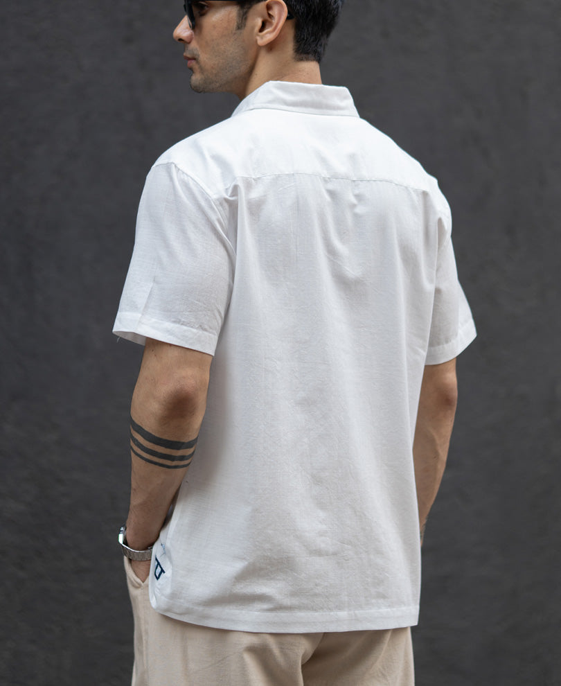 Off White Embroidered Cotton Shirt.