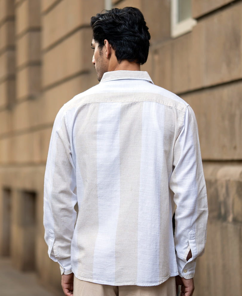 Natural & White Blend Stripe Shirt.