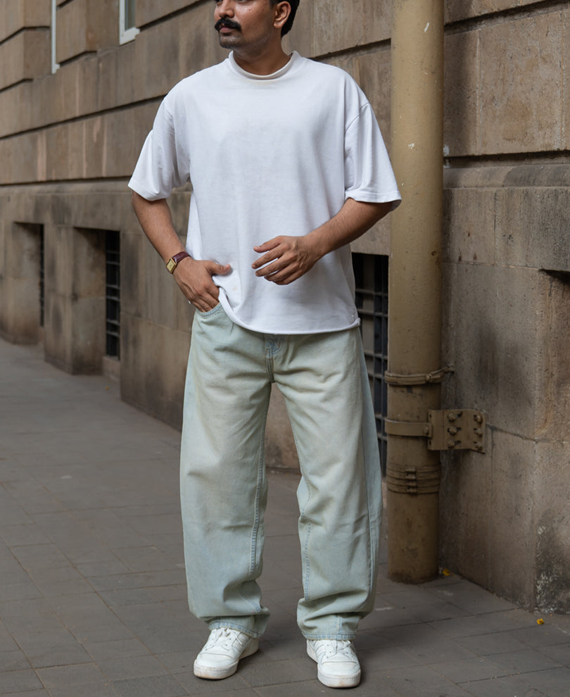 Tinted Blue Barrel Fit Jeans