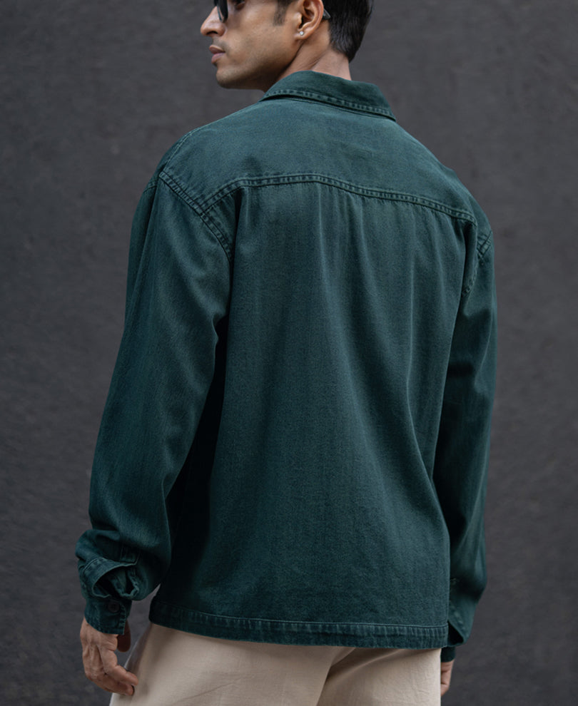 Dark Green Over Dyed Denim Shirt.