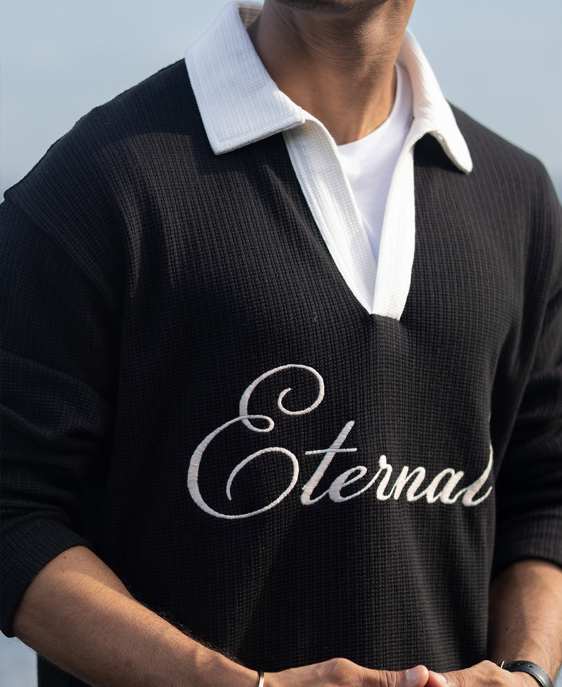 Black Embroidery Contrast T-Shirt.