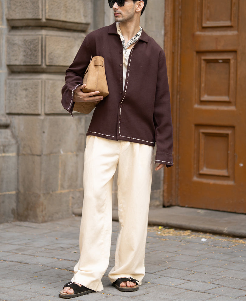 Coffee Brown Hand Embroidery Shirt