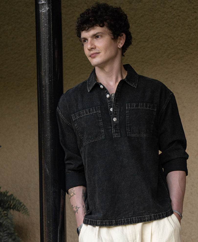 Black Denim Polo Shirt