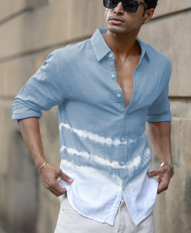 Light Blue Tie-Dye Cotton Shirt.