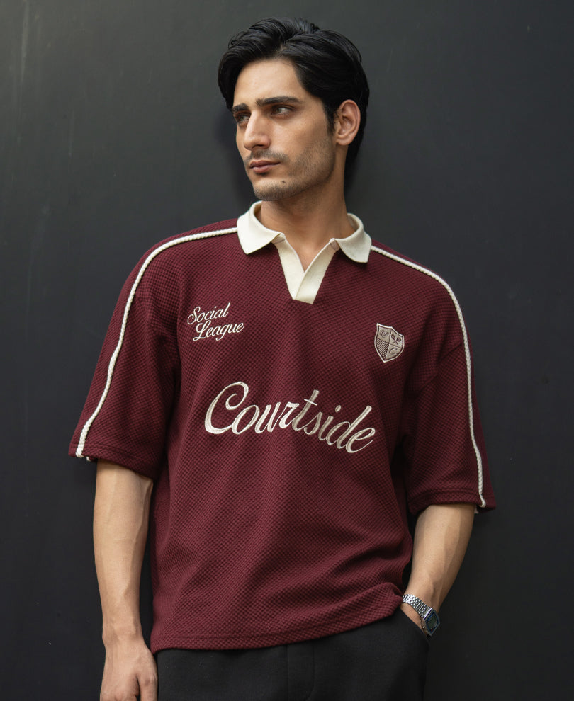 Wine Structured Embroidery T-Shirt