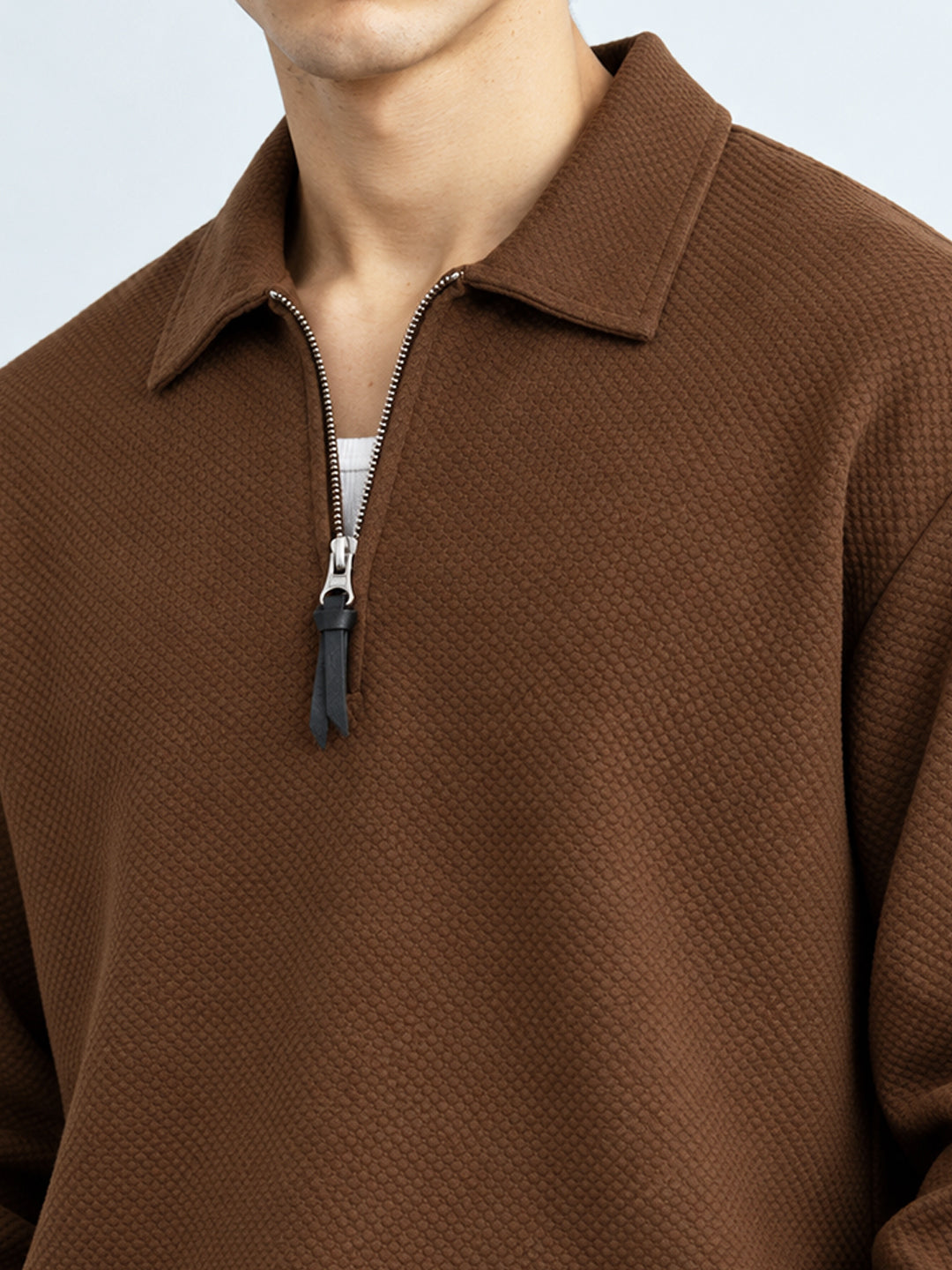 Brown Structured Zipper T-Shirt