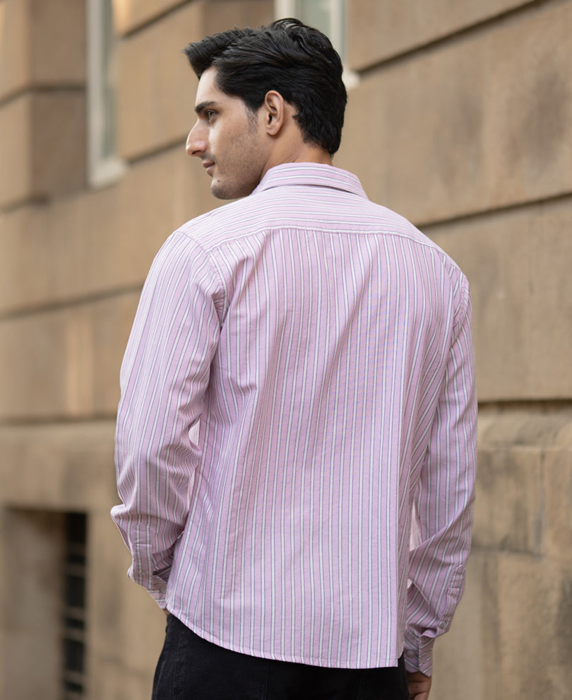 Light Pink Cotton Oxford Stripe Shirt.