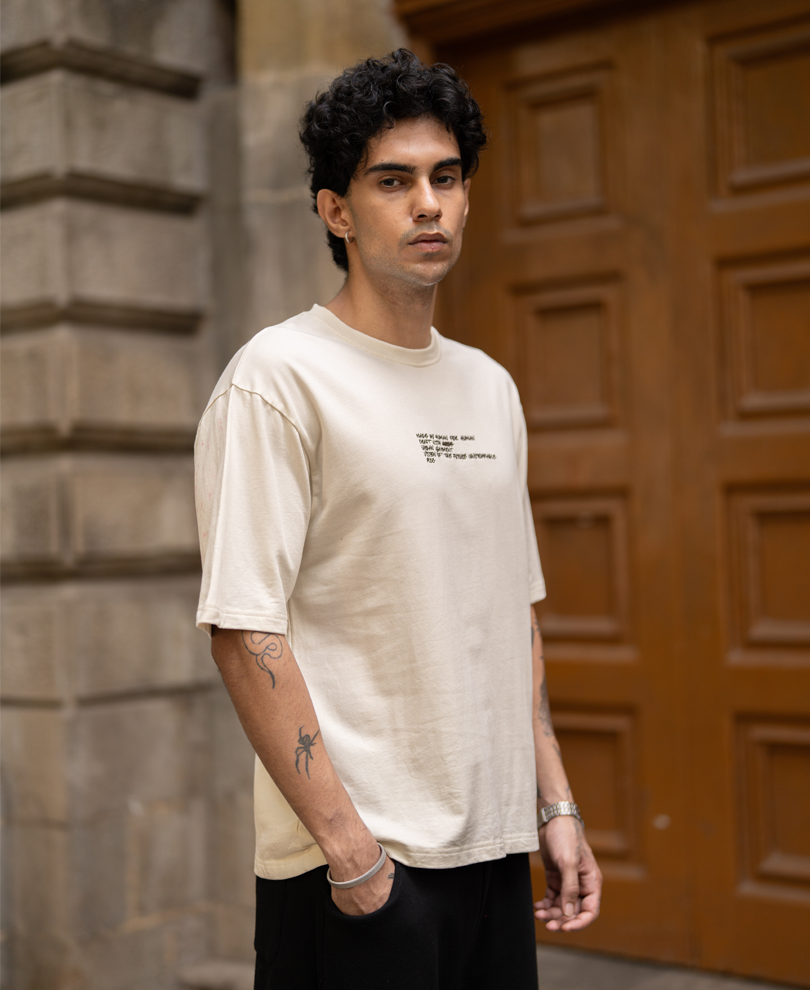 Cream Contrast Crochet Patch T-Shirt 100% Cotton