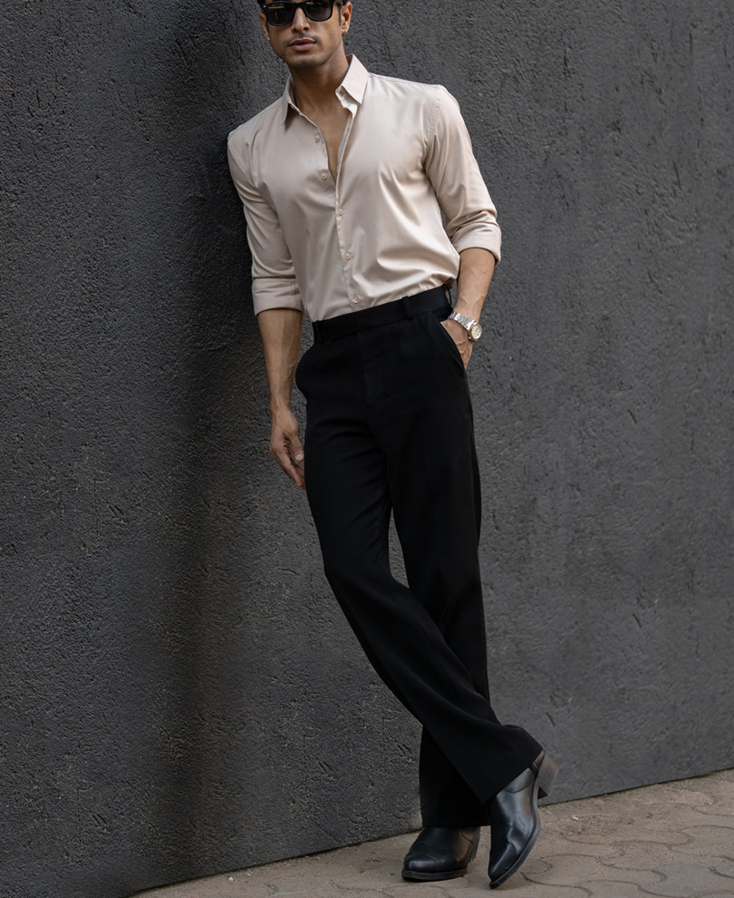 Beige Melange Stretch Shirt.