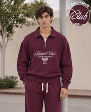 Wine Embroidered Zipper Sweatshirt