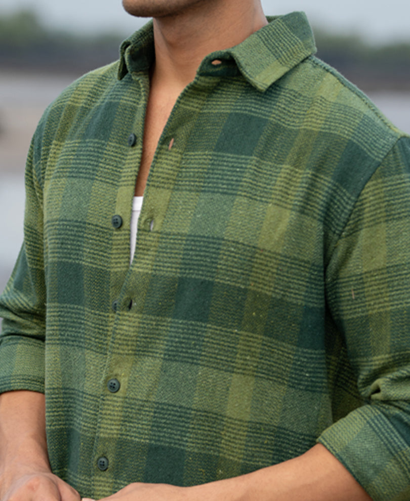 Green Structured Check Shirt.