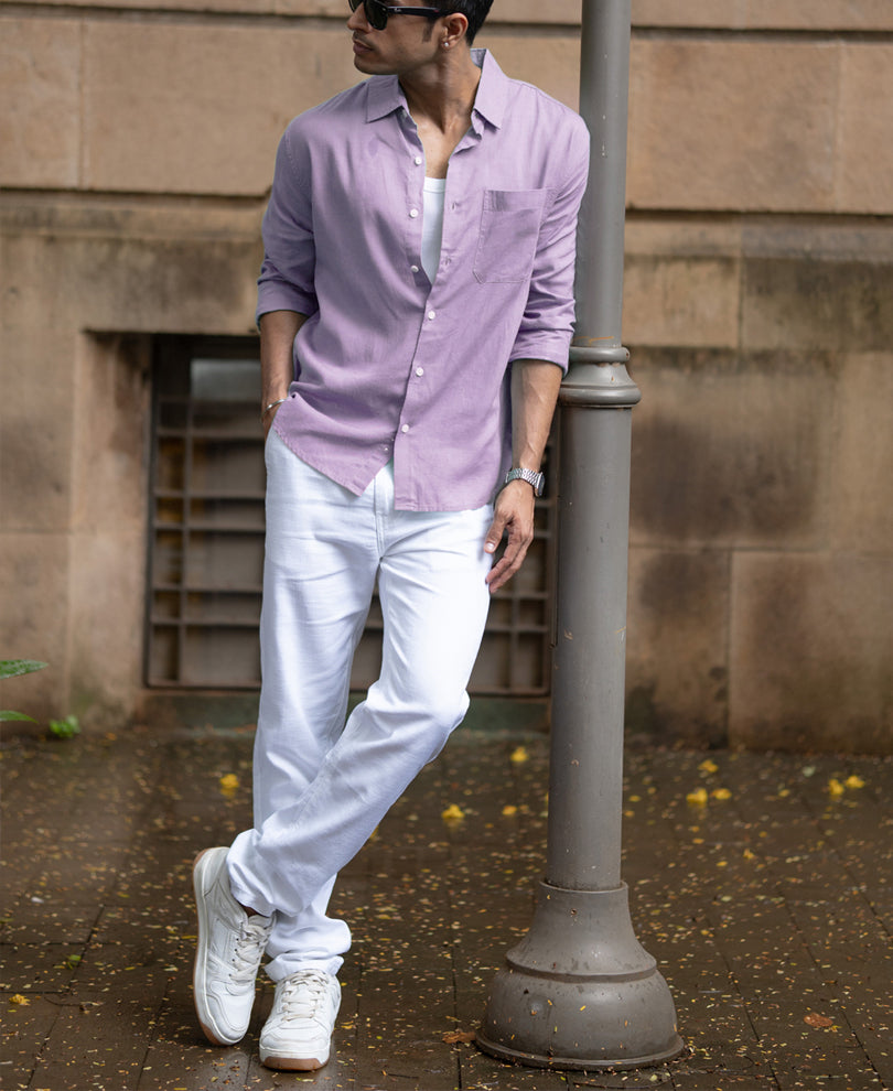 Light Lilac Linen Blend Shirt.