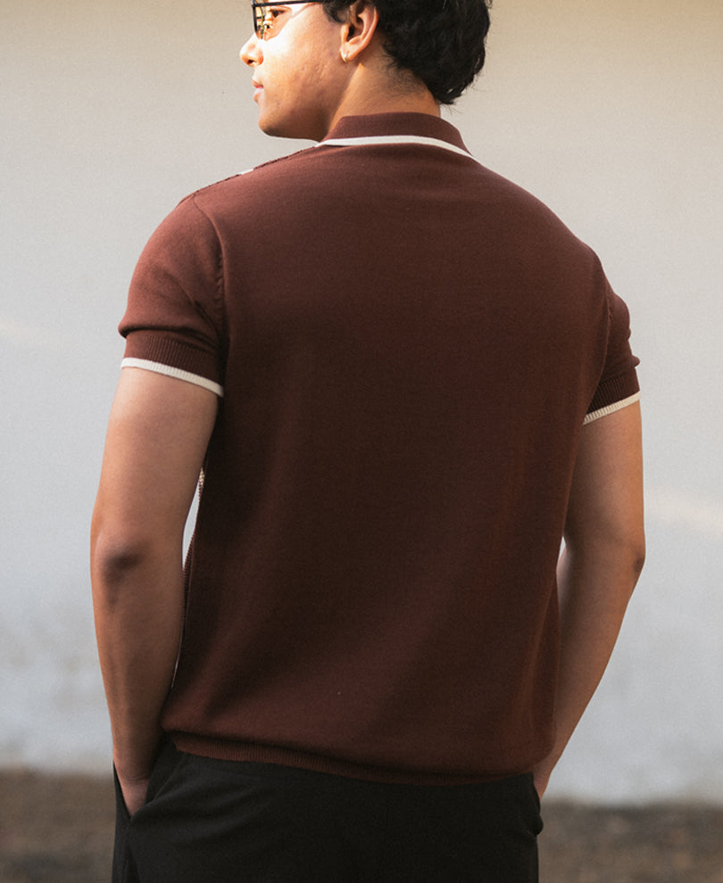 Brown Striped Knit T-Shirt