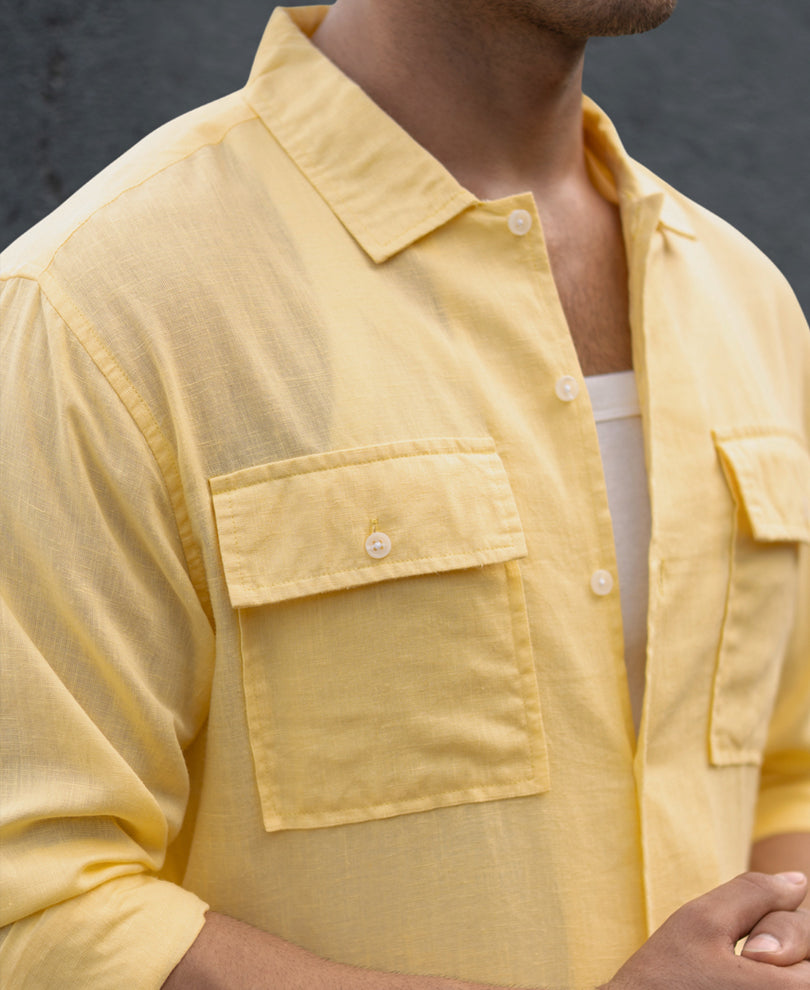 Yellow Linen Double Pocket Shirt.